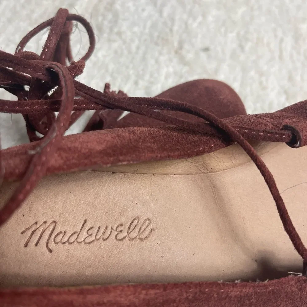 Madewell Brown leather Suede Ballet Flats lace up ankle wrap SZ9
